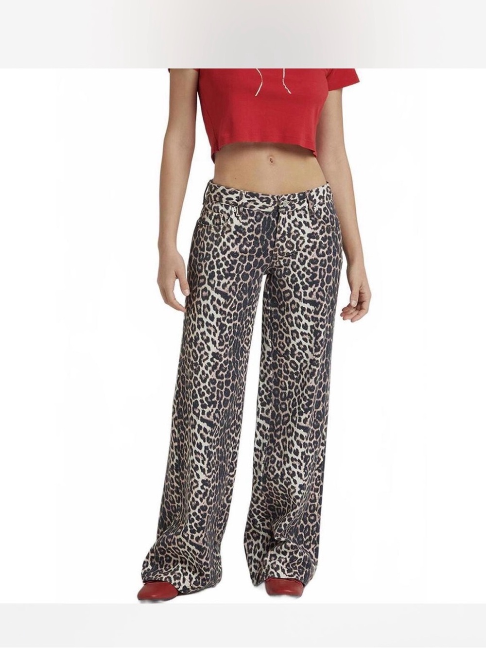 PacSun Leopard Print Wide-Leg Pants - Black, Brown & Cream